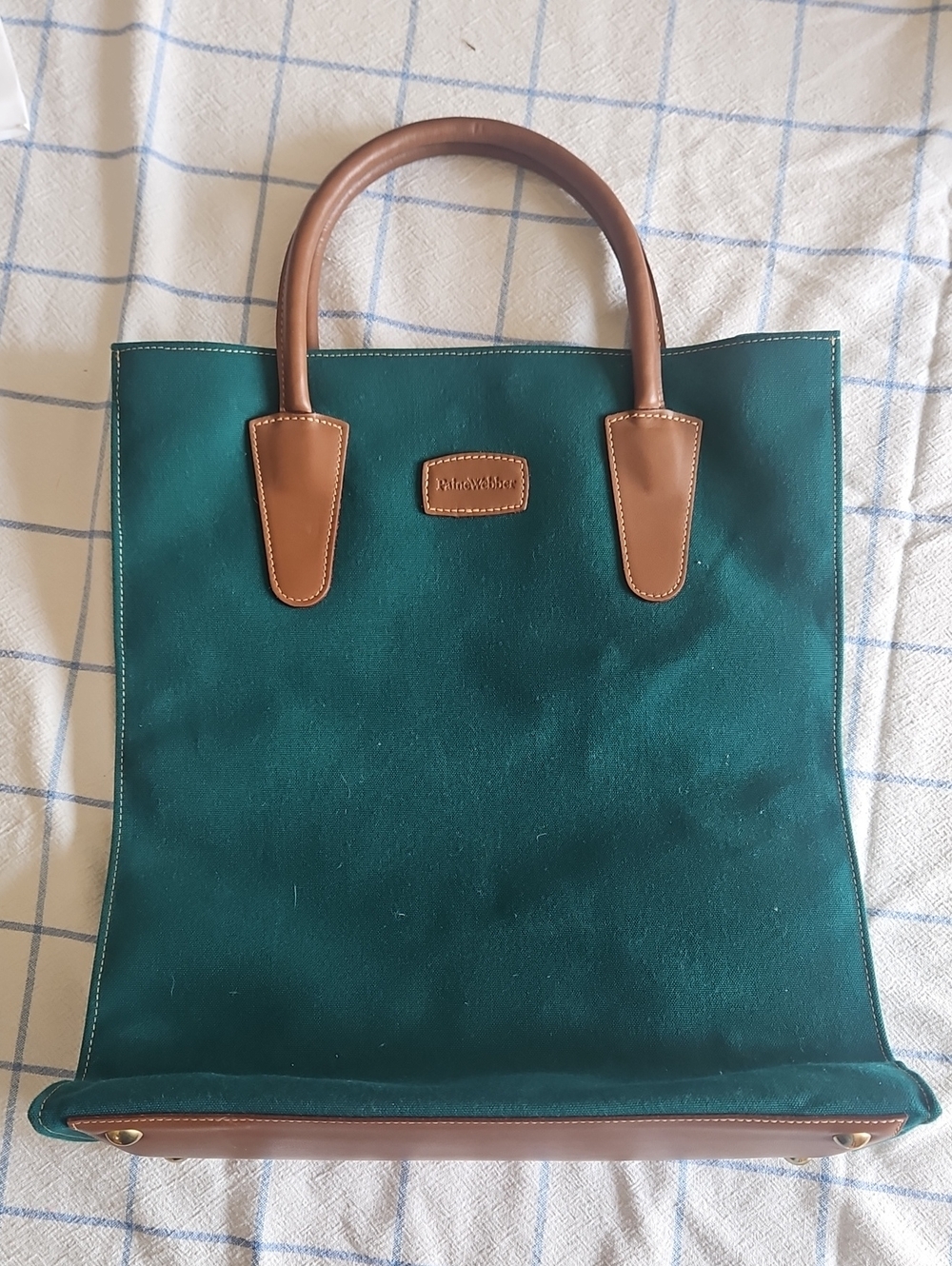 T. Anthony Emerald Canvas Tote with Brown Leather Trim